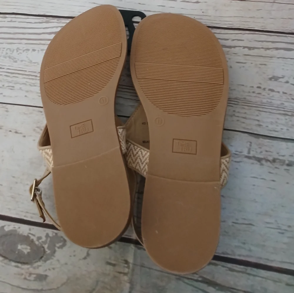 Time and Tru women's core thong hooded sandals bone, tan jacquard fabric 11